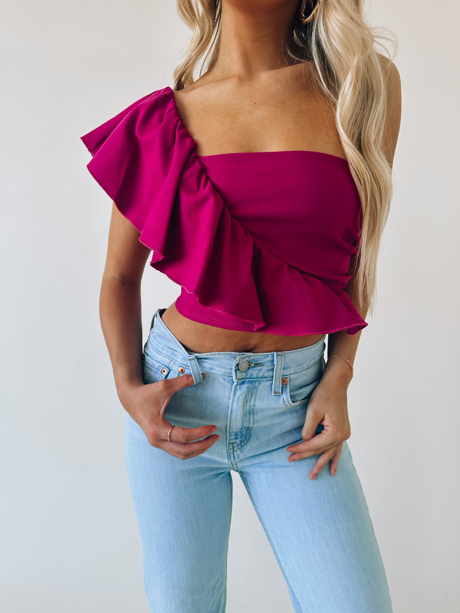 Morine Magenta One Shoulder Top