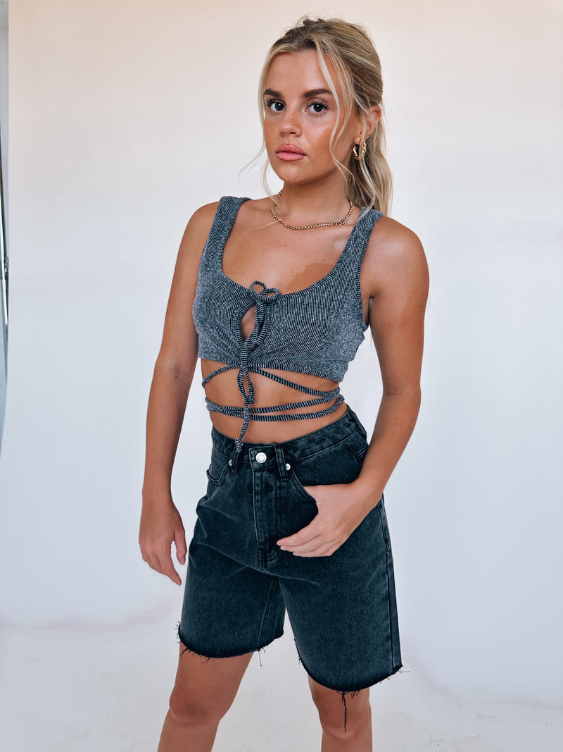 Phoenix Wrap Top In Charcoal