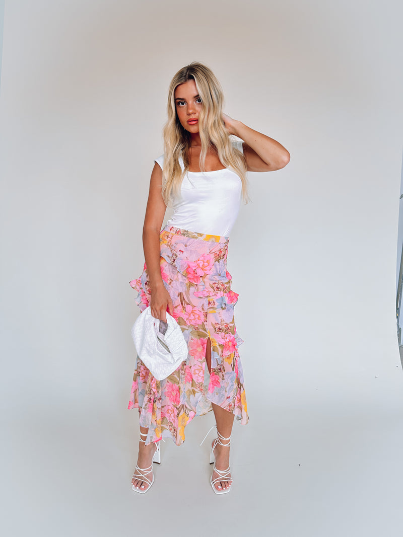 RESTOCKED :Daisy Pink Floral Skirt