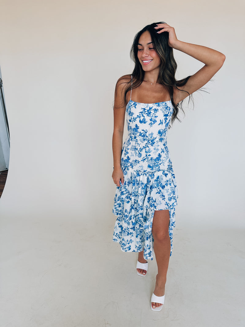 Fresh Florals Blue Midi Dress