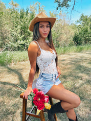 Eyelet Lace Bodysuit In White