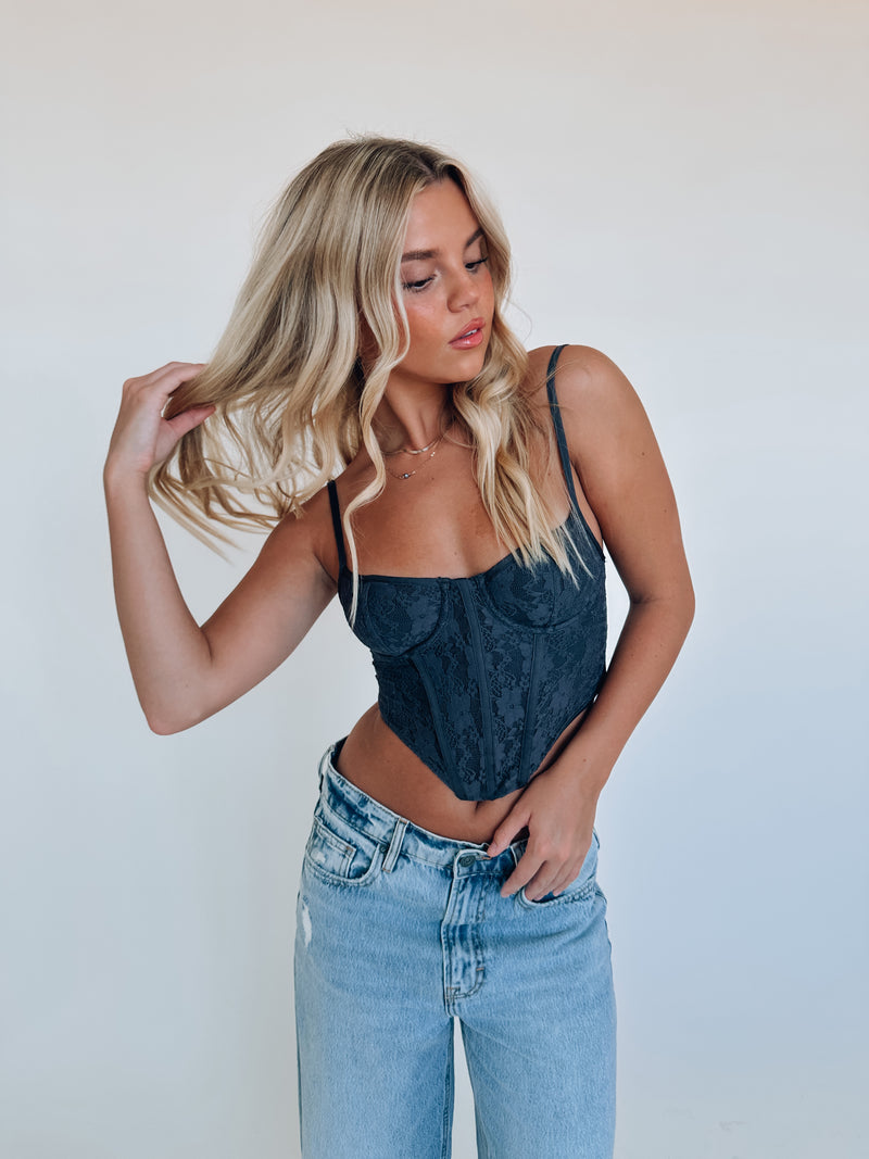 Baylor Lace Bustier Top In Charcoal
