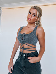 SALE :Phoenix Wrap Top In Charcoal