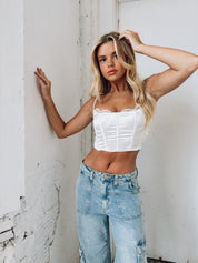 Zoey Satin Bustier Top In White