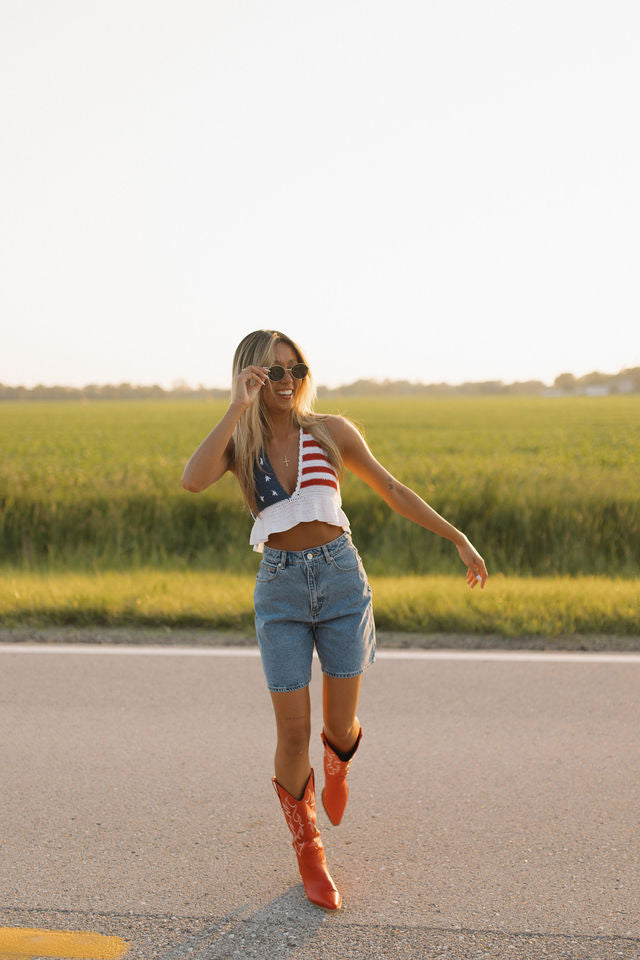 Pearl Stars and Stripes Crochet Top