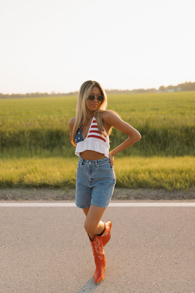 Pearl Stars and Stripes Crochet Top