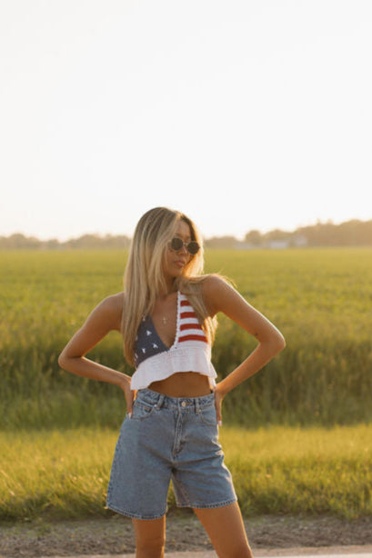 Pearl Stars and Stripes Crochet Top