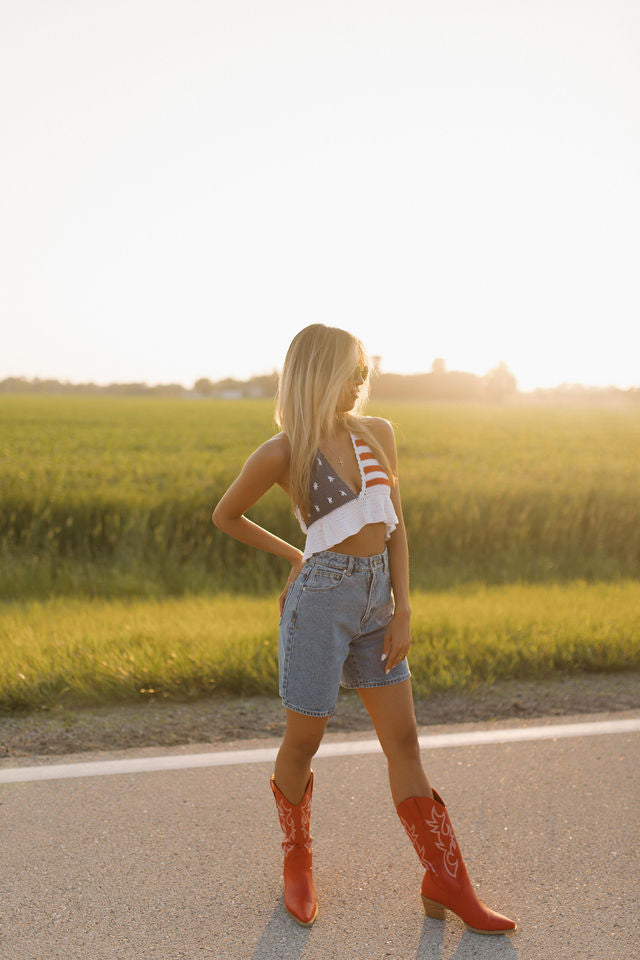 Pearl Stars and Stripes Crochet Top