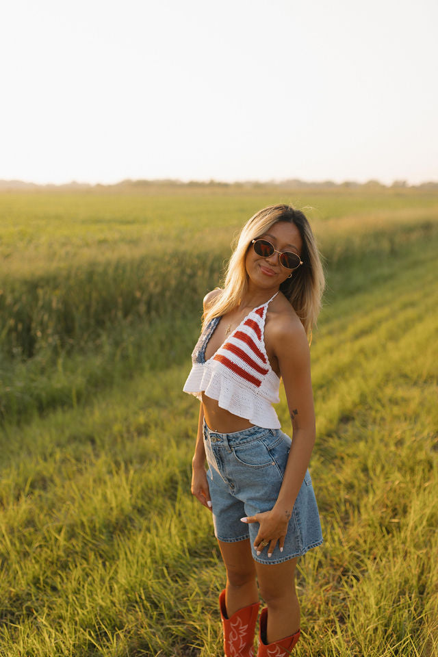 Pearl Stars and Stripes Crochet Top