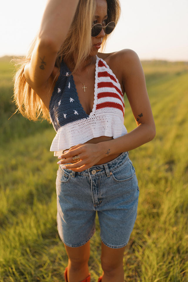 Pearl Stars and Stripes Crochet Top