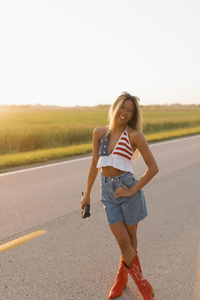 Pearl Stars and Stripes Crochet Top