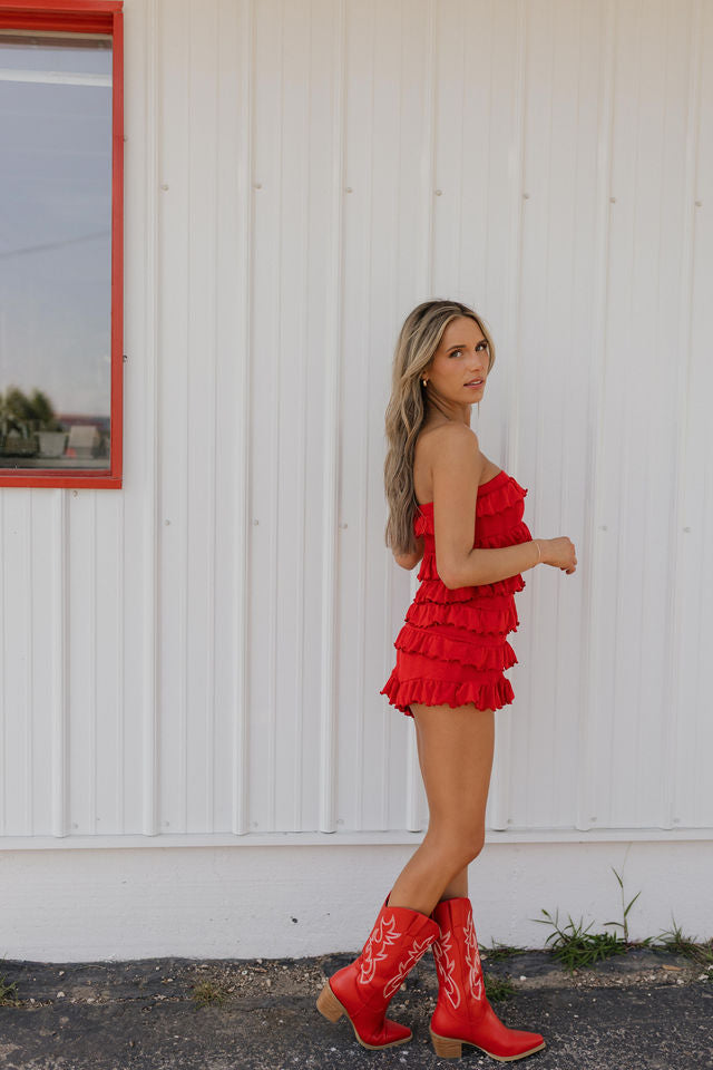 Vera Red Ruffle Romper