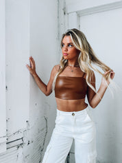 SALE :Dylan Cropped Pleather Top