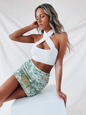 Jade Paisley Ruched Mini Skirt