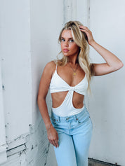 SALE :Collins Cut Out Bodysuit In White