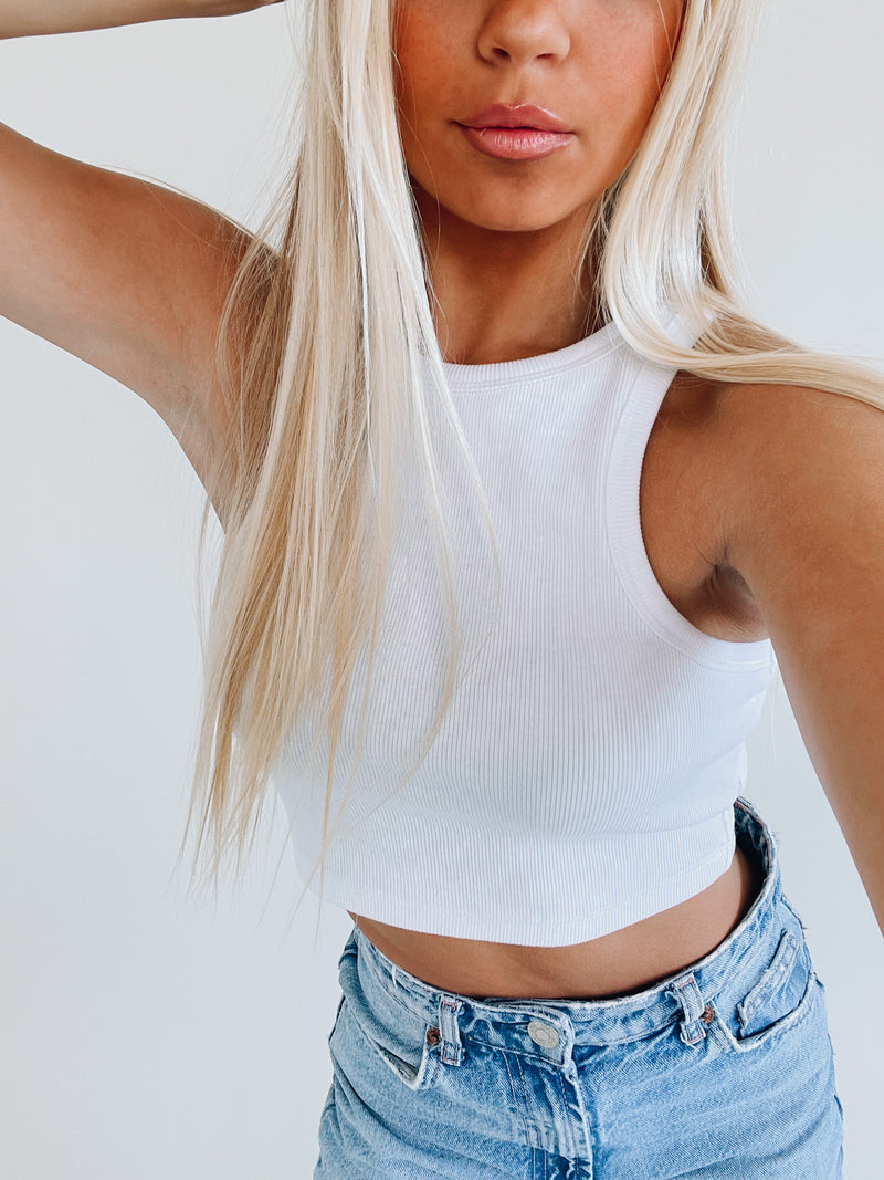 Adrianna Ribbed Crop Tank In White