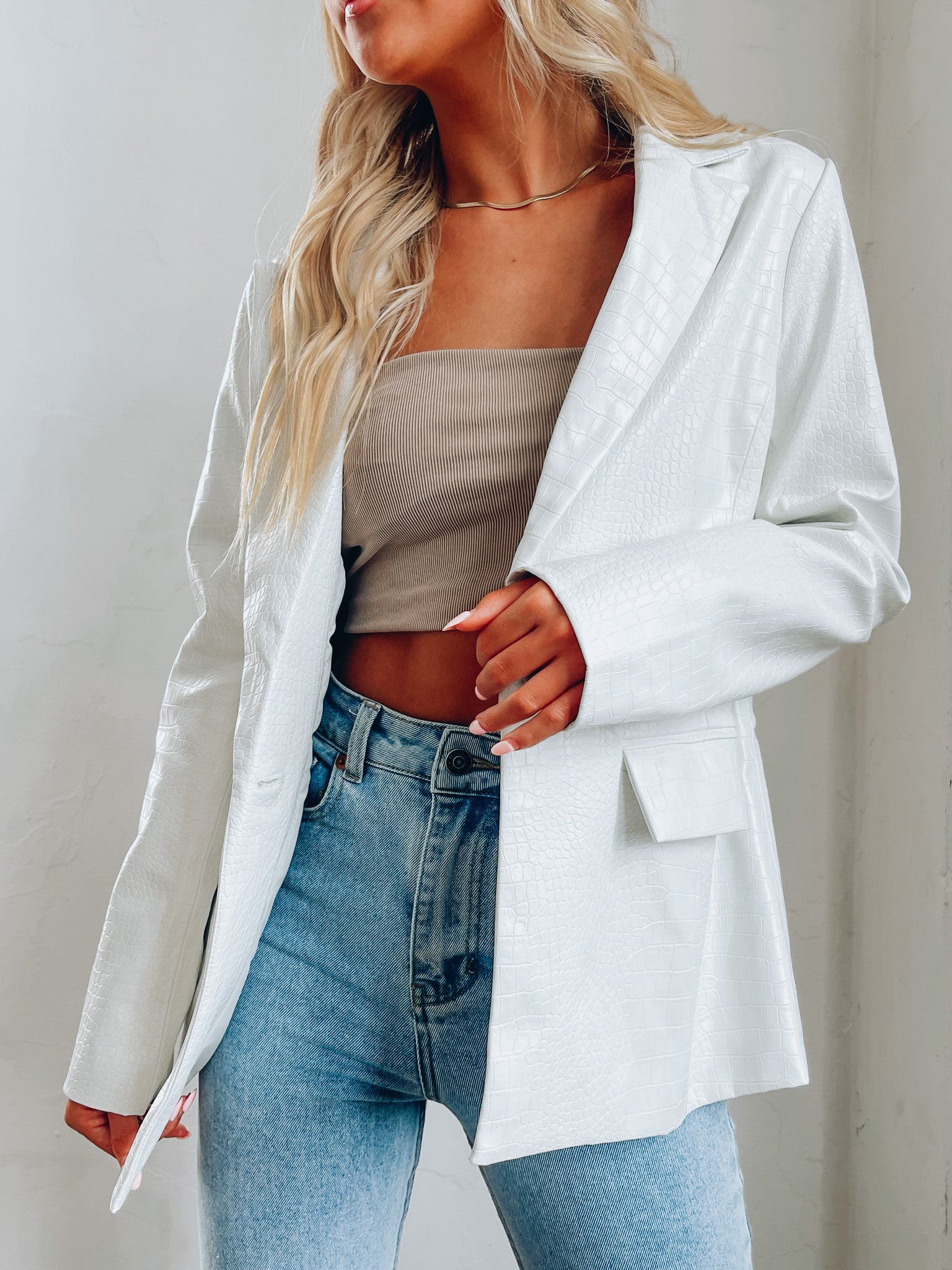 Bindi Crocodile Print Leather Blazer