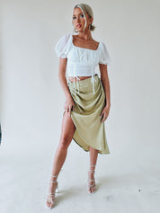 SALE :Ophelia Silk Sage Midi Skirt
