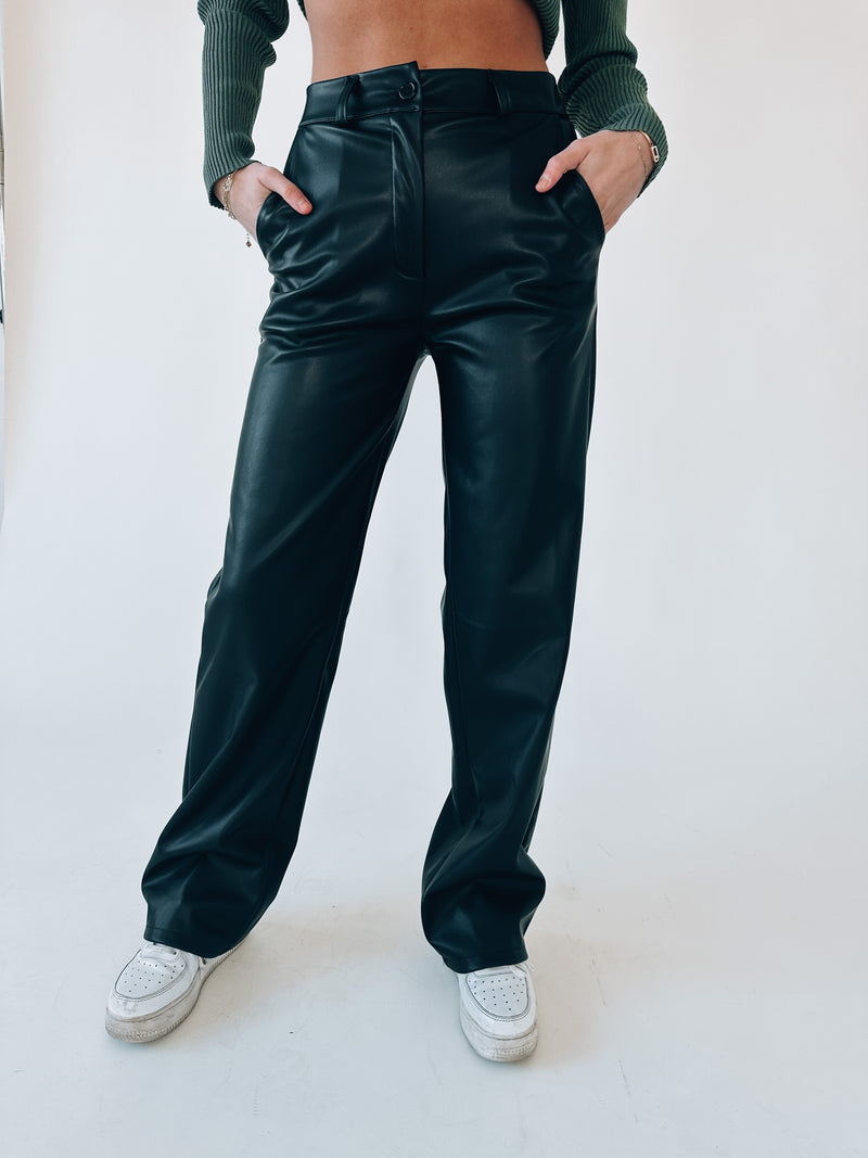 Black Faux Leather Trousers with Back Zip | SilkFred US