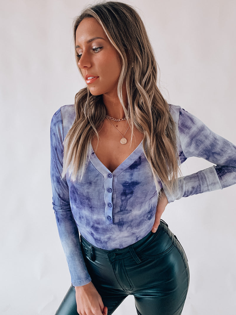 SALE: Lavender Tie Dye Henley Bodysuit