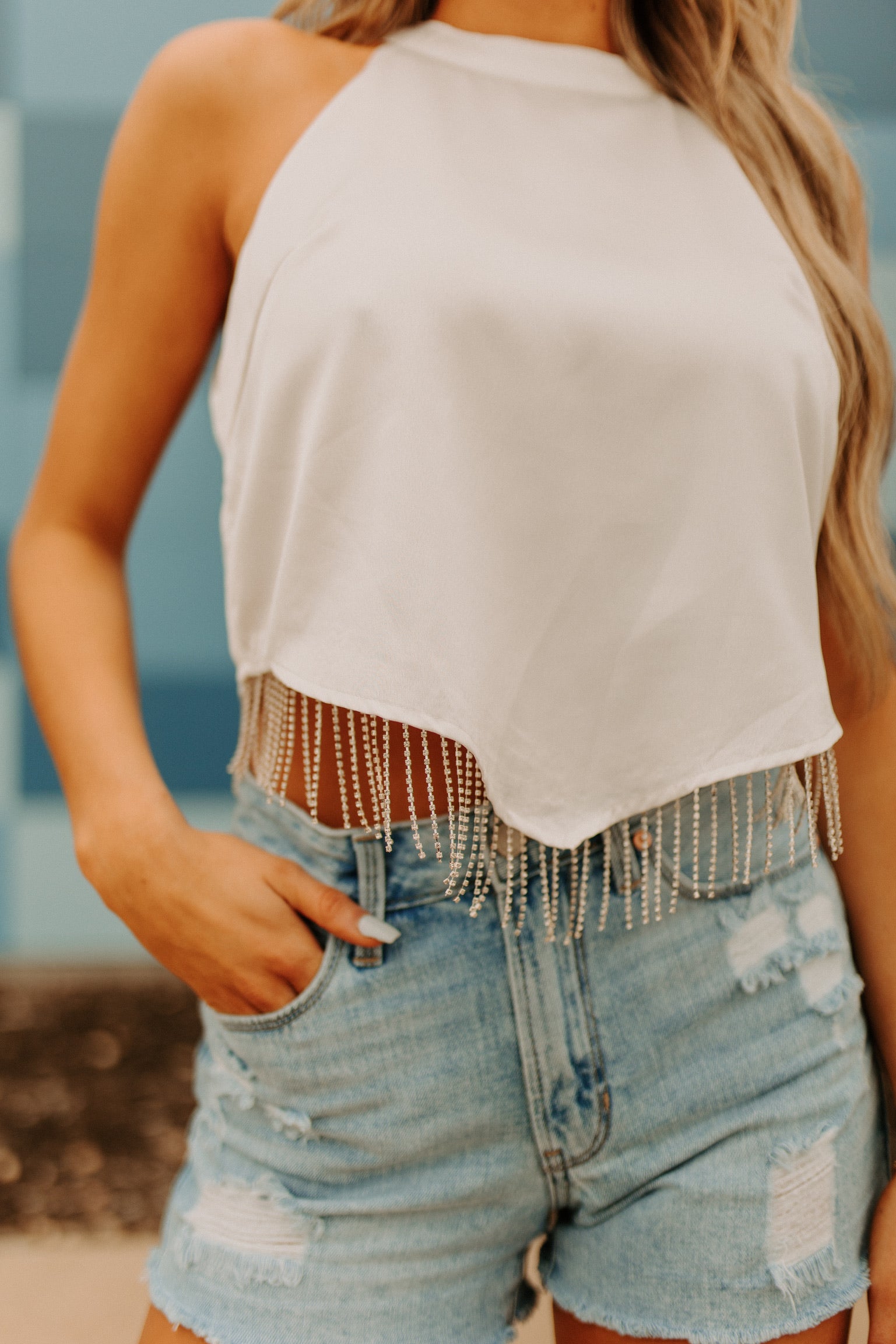 Laina Rhinestone Fringe Top