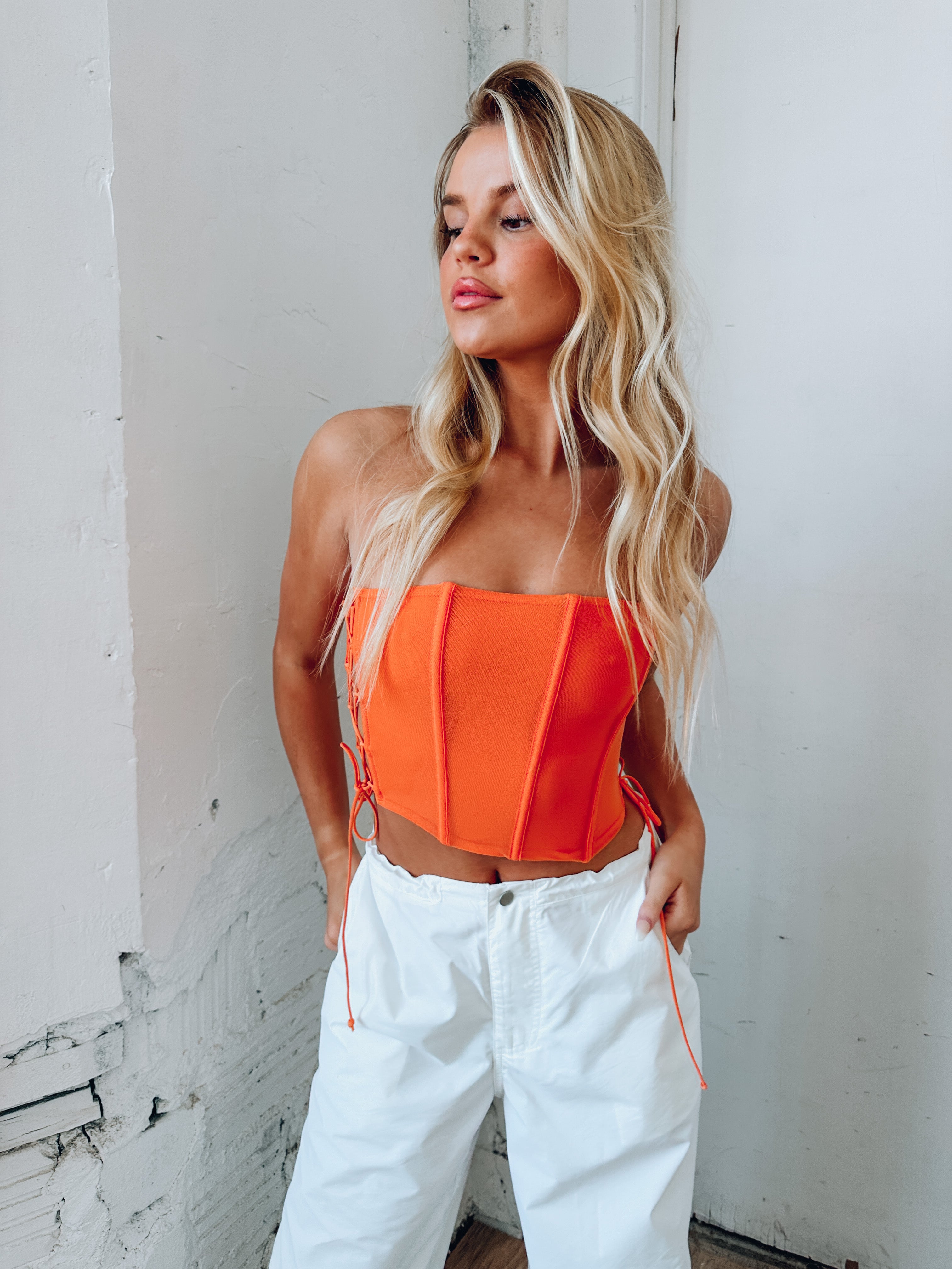Stassi Strapless Orange Corset Top