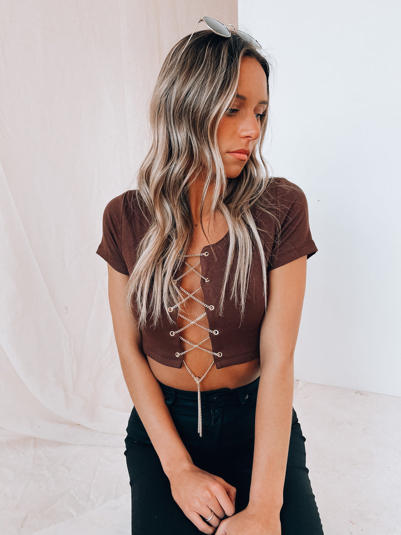 SALE :Kylie Chain Lace Up Top