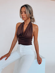 Fayley Cowl Neck Halter Top In Brown