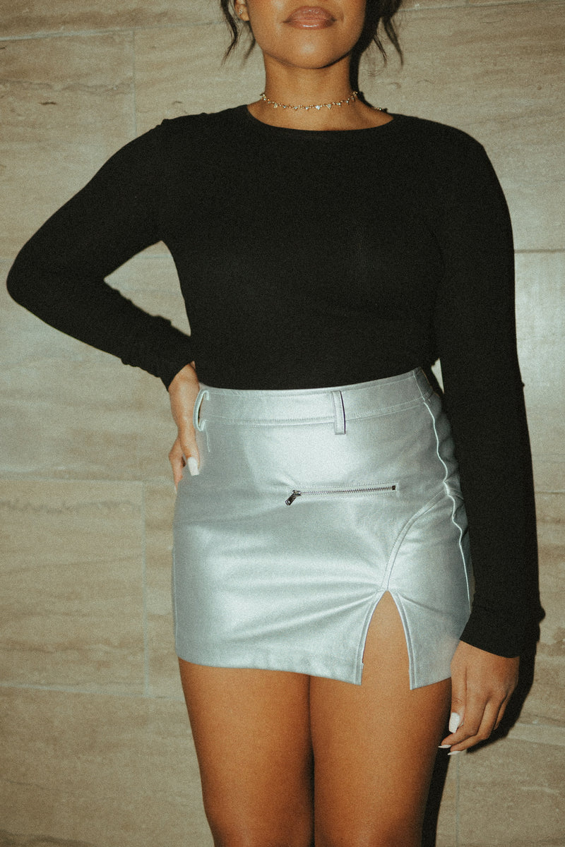 Metallic High Waisted Mini Skirt