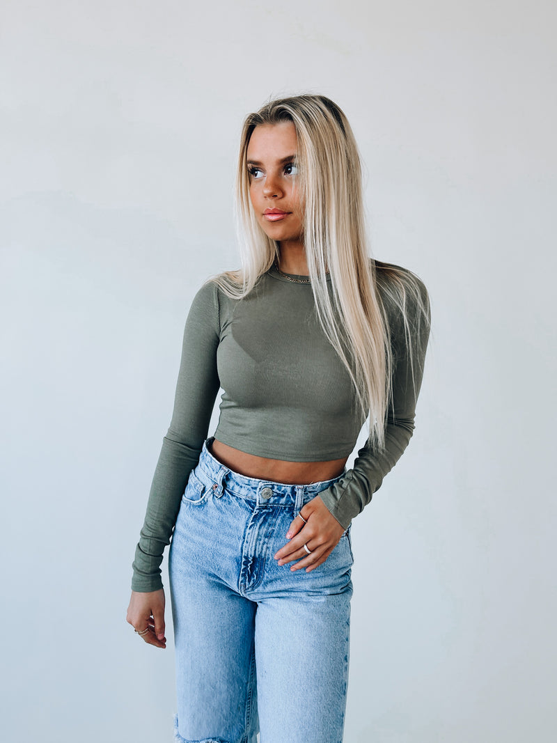 RESTOCKED: Maisie Olive Crop Long Sleeve