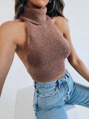 Tie Back Turtleneck Crop Sweater