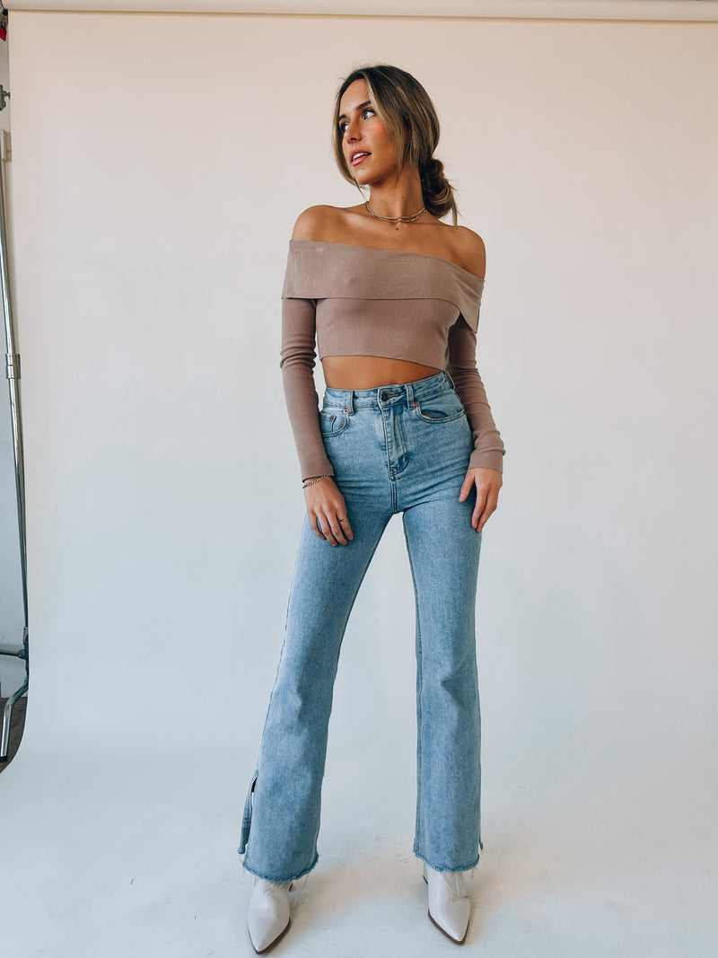 RESTOCKED :Taupe Off The Shoulder Top