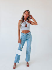 Renley Silk Halter Top In Grey