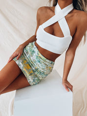 Jade Paisley Ruched Mini Skirt