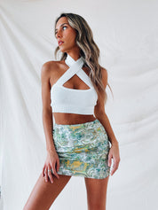 Jade Paisley Ruched Mini Skirt