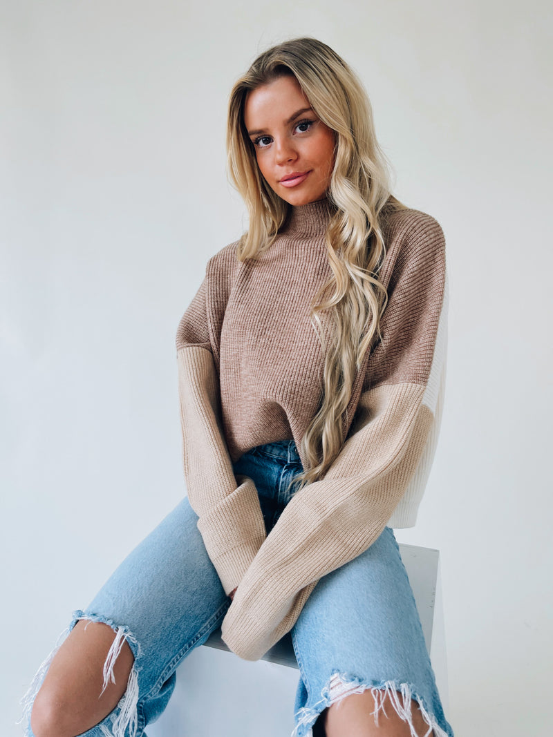 Callan Colorblock Sweater In Tan