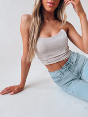 Taupe Ruched Fitted Crop