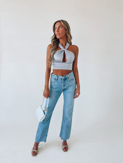 Renley Silk Halter Top In Grey