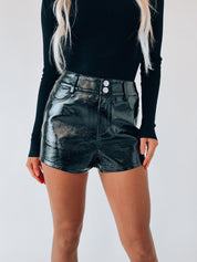 High Waisted Shiny Leather Shorts