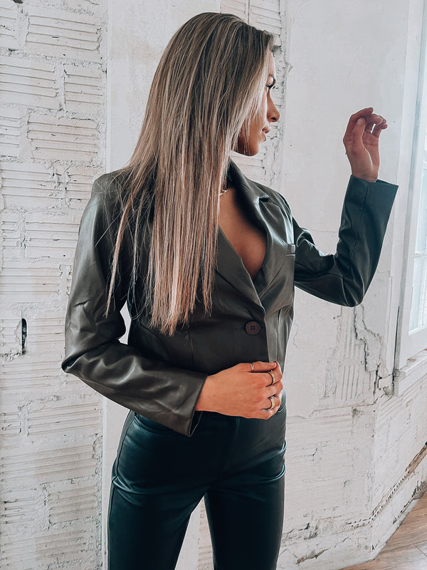 Coco Cropped Leather Blazer