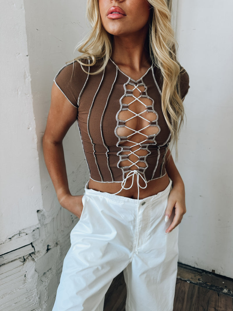 Cassidy Lace Up Ribbed Top