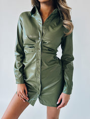 Sage Leather Mini Dress