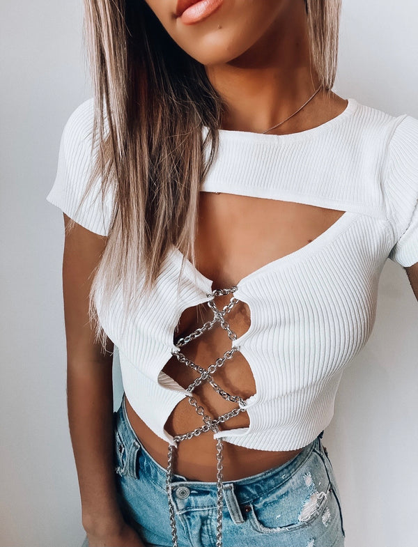 SALE :White All Chained Up Short Sleeve