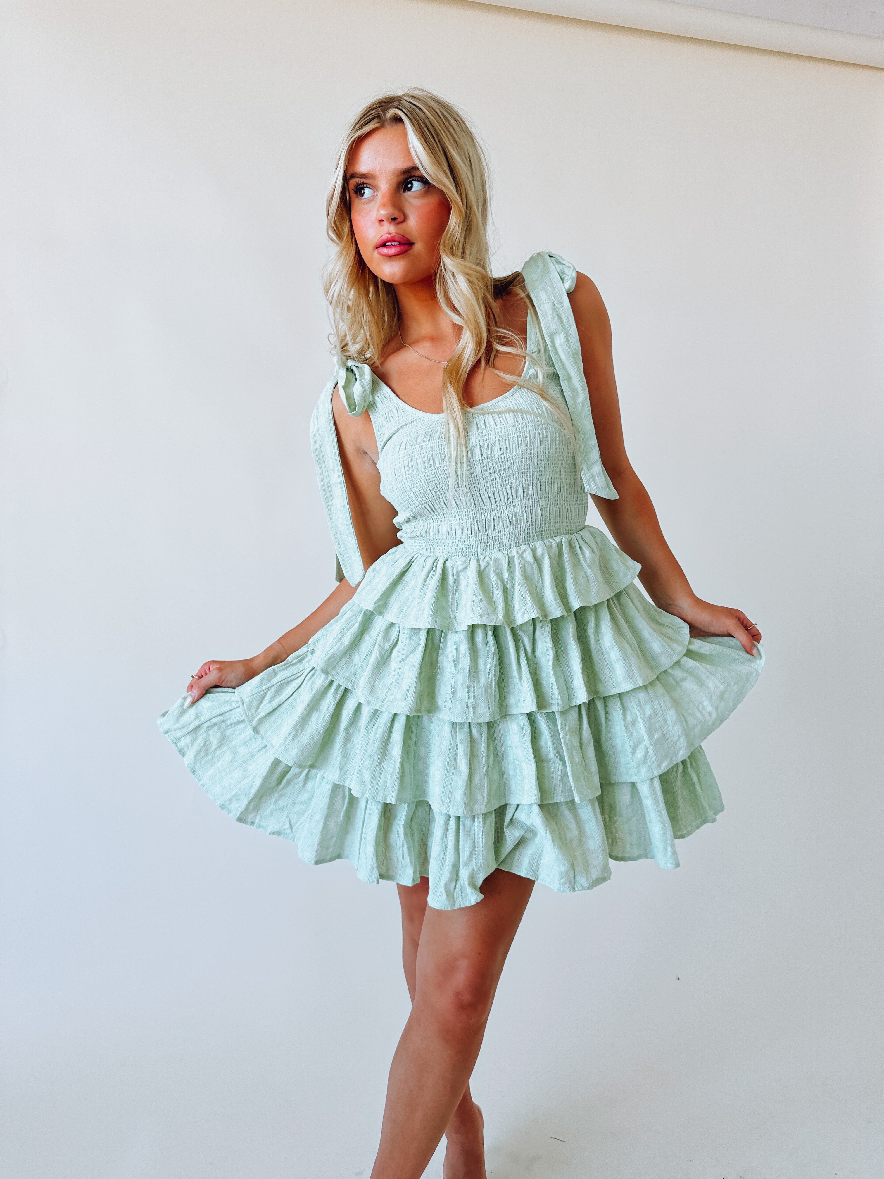 Saylor Tiered Ruffle Mini Dress Madida Clothing Saylor Tiered Ruffle Mini Dress Madida Clothing