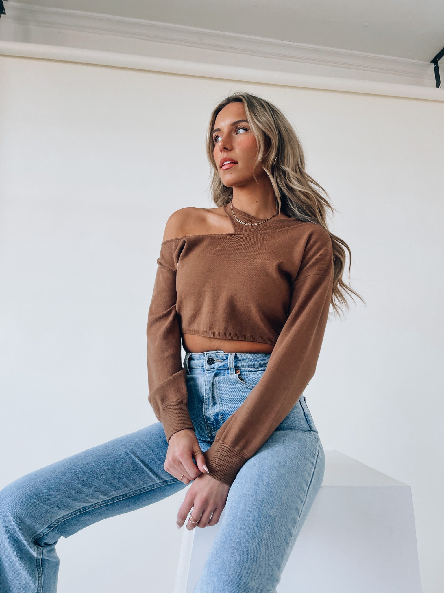 SALE :Trystan Cropped Sweater In Brown