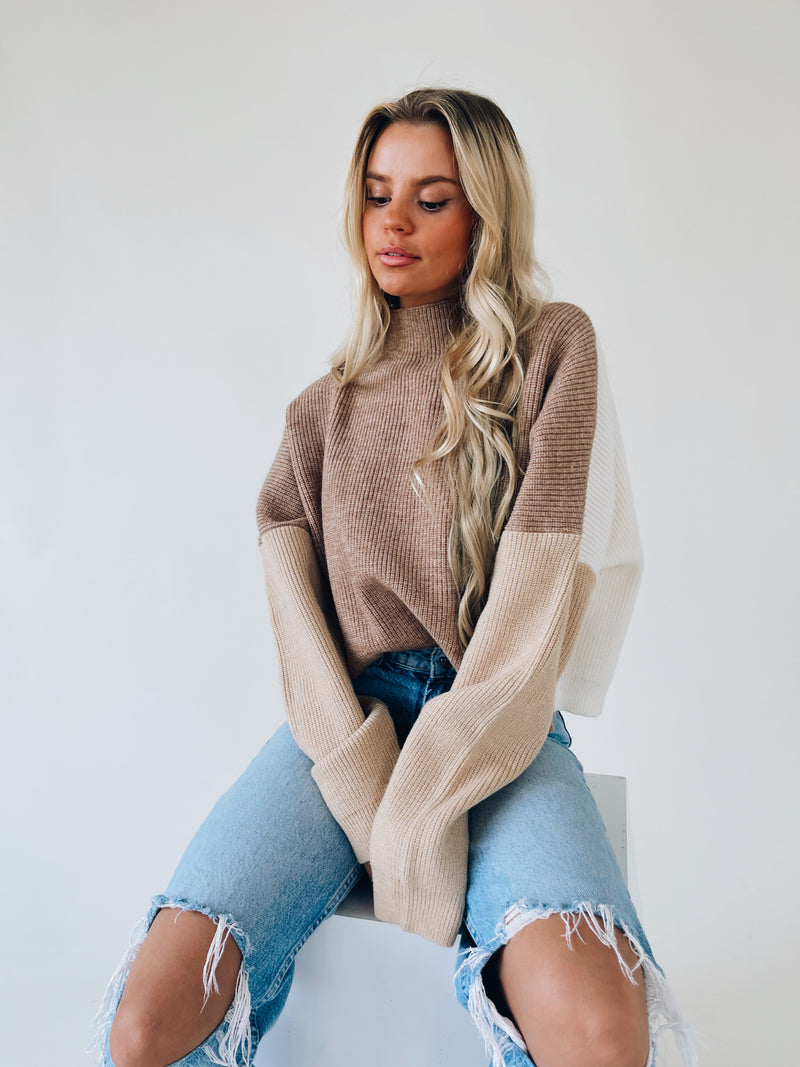 Callan Colorblock Sweater In Tan