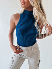 Ribbed Sleeveless Bodysuit In Navy