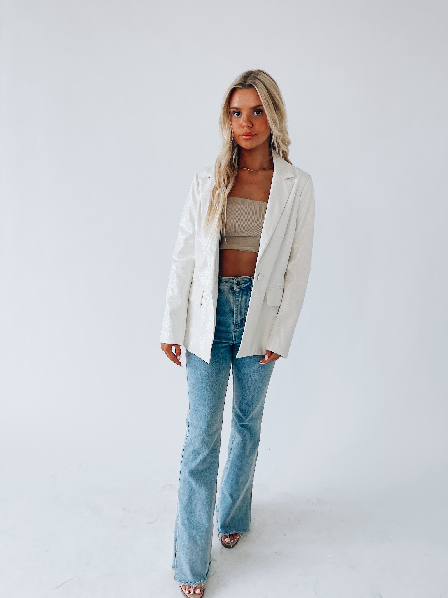 Bindi Crocodile Print Leather Blazer
