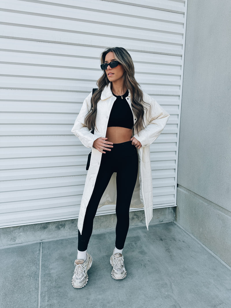 SALE : Long Quilted Coat In White