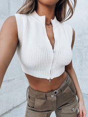 Ivory Sleeveless Knitted Crop